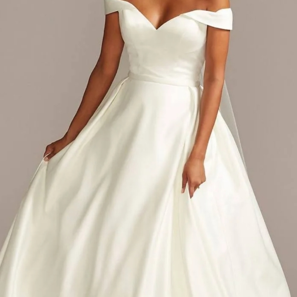 Satin Off Shoulder Ball Gown Wedding Dress